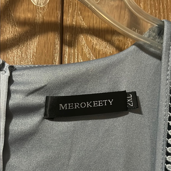 MEROKEETY FLORAL LACE BRIDESMAID MAXI DRESS Size 2XL Preloved Light Blue - Picture 3 of 8